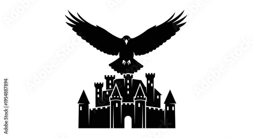 Black silhouette castle with eagle.