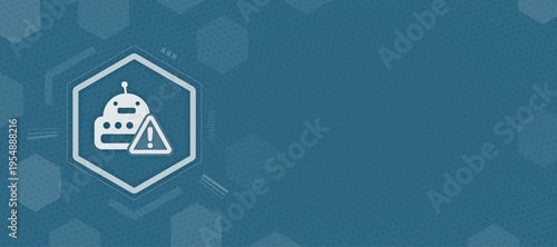 Artificial intelligence robot assistant error alert icon in hexagon blue background copy space and vector