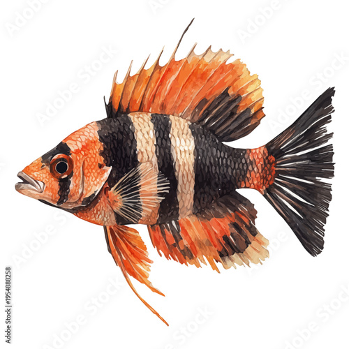 watercolor vector of Wrasse, isolated on a white background.