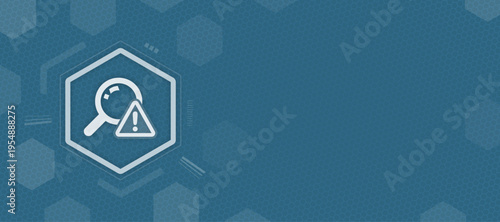 Search search magnifying glass error and data discovery warning icon in hexagon blue background copy space and vector