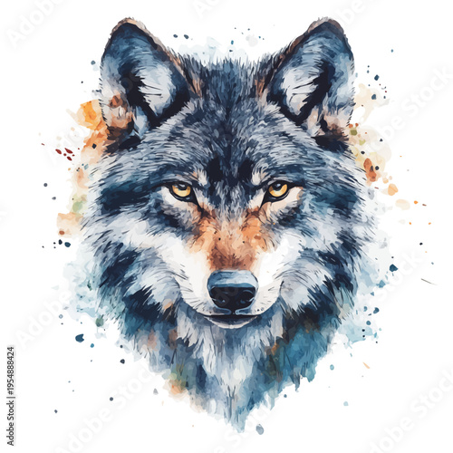 watercolor of Wolf, vector, isolated on a white background.