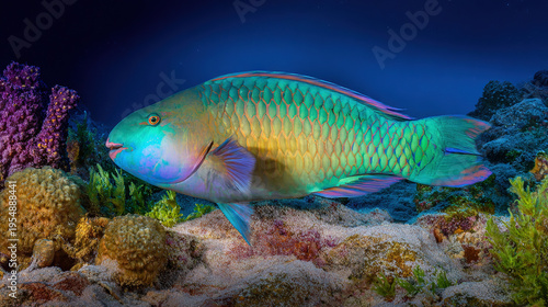Colorful Tropical Fish Swimming Over Reef at Dusk
