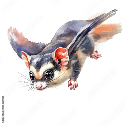 Sugar Glider, watercolor vector, isolated on a white background.