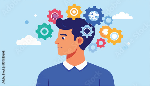 Man with Gears in Thought Process.