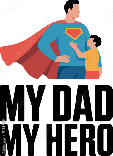 Father and son superhero illustration with text cape