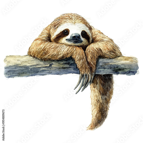 Sloth, watercolor painting vector, isolated on a white background.