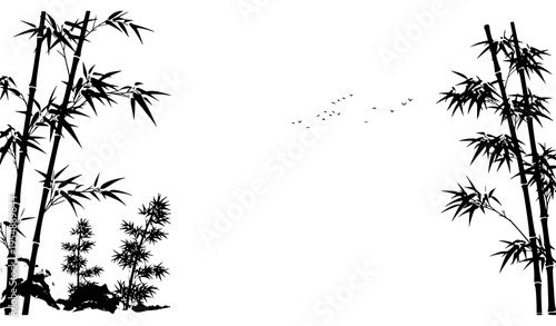 Chinese style vector banner illustrations with bamboo and ink landscape elements