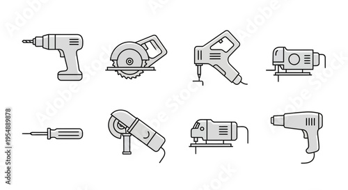 Set of Power Tools Icons for Construction and Repair