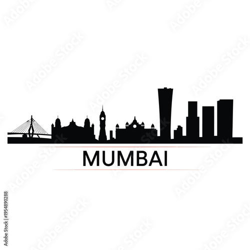Mumbai skyline silhouette with prominent buildings and the bandra worli sea link