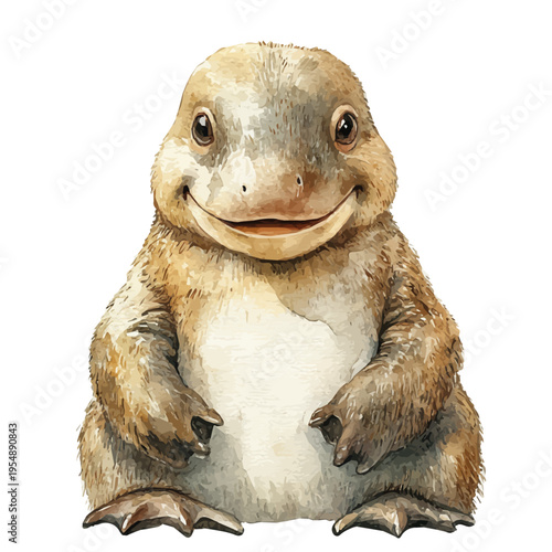 Platypus, watercolor clipart vector, isolated on a white background.