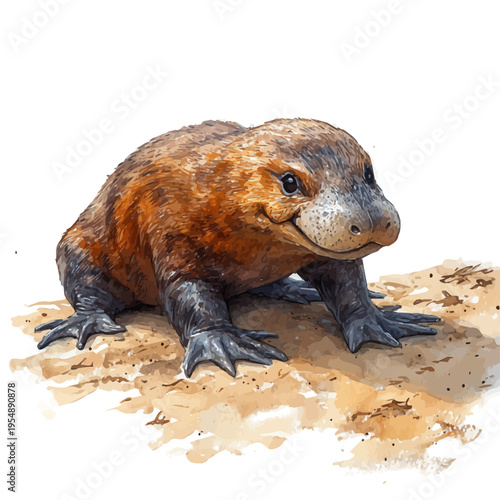 Platypus, watercolor vector, isolated on a white background.