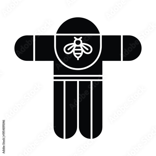 Simple black silhouette of a beekeeper suit with a bee design
