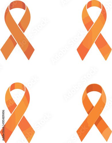 Four orange awareness ribbons with textured segments
