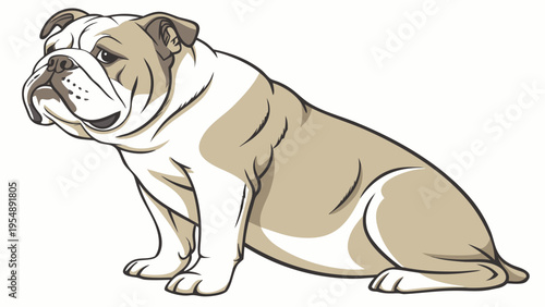 "A professional, ultra high-resolution photorealistic render of an English Bulldog, isolated on a solid white background. The bulldog is sitting directly facing the camera with a steady, friendly, and