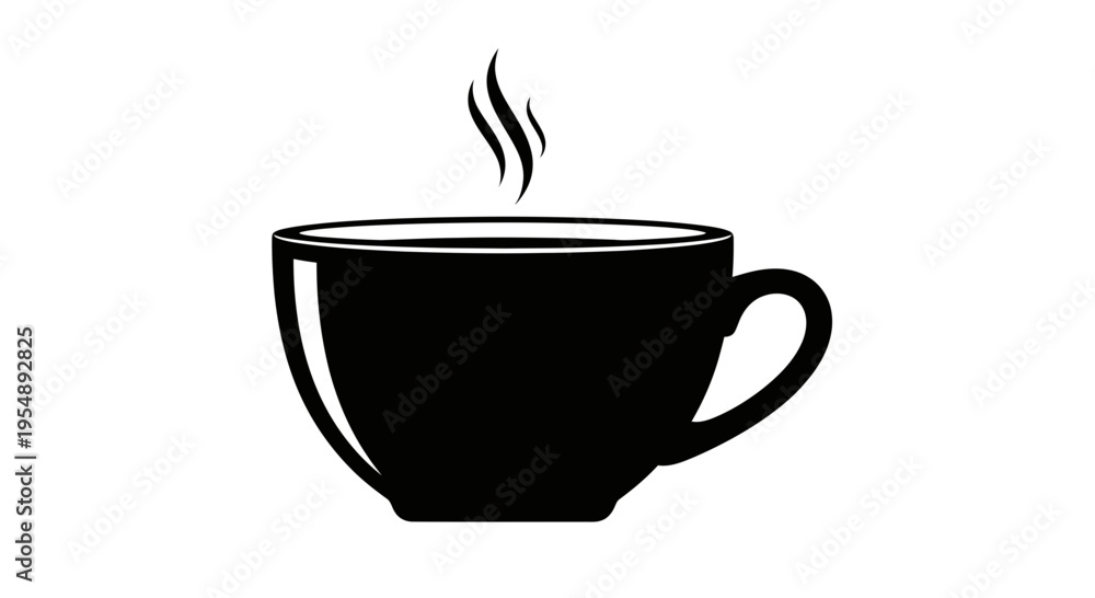 Fototapeta premium Minimalist Black Coffee Cup Icon with Steam
