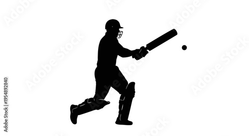 Silhouette of a Cricket Player Hitting the Ball
