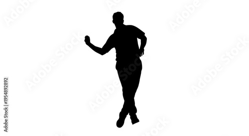 Silhouette of a Man Dancing Energetically on White Background