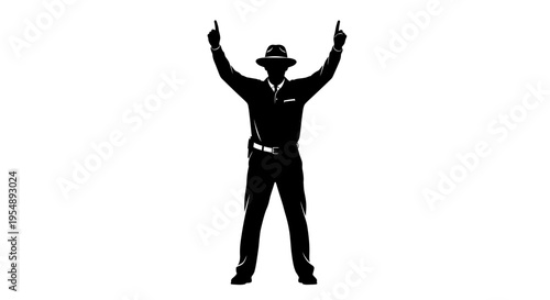 Cricket Umpire Silhouette Signaling Six Runs