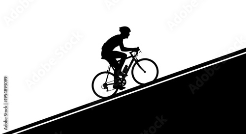 Silhouette of a Cyclist Riding Uphill on a Steep Slope