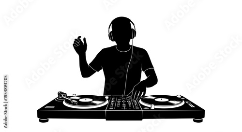 DJ Silhouette Playing Music on Turntables