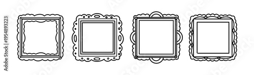 Cute Outline Photo Frame Kid. Scallop wave funky bubble decorative tags. Wavy label templates. Border picture frame shapes. 