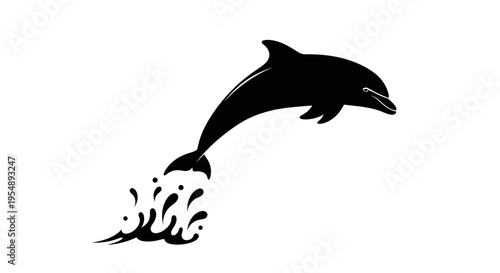 Black Silhouette of a Jumping Dolphin with Water Splash