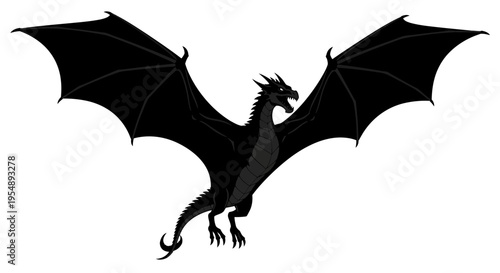 Black Dragon Silhouette Flying Illustration