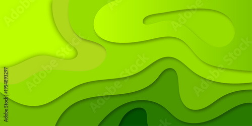 Green paper cut banner with 3D slime abstract background and green waves layers. Abstract layout design for brochure and flyer. Paper art vector illustration.
