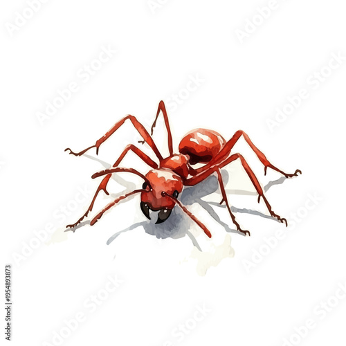 Fire Ant, watercolor illustration vector, isolated on a white background.