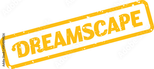 Bold yellow DREAMSCAPE text featured prominently inside a rectangular grunge stamp