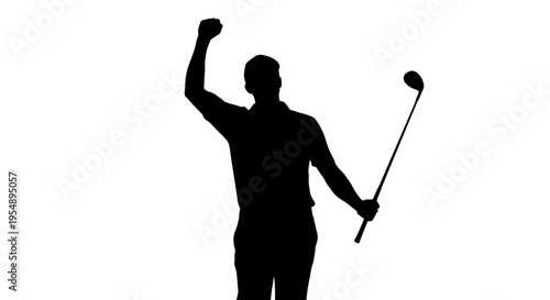 Silhouette of a Golfer Celebrating Victory with Club