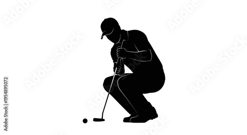 Silhouette of a Golfer Crouching to Read the Green