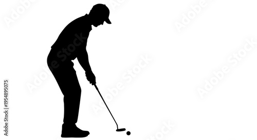 Silhouette of a Golfer Putting on a Green