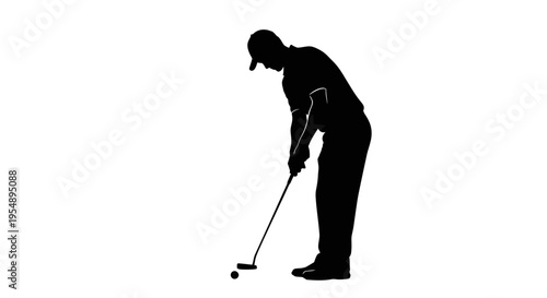 Silhouette of a Golfer Putting on White Background