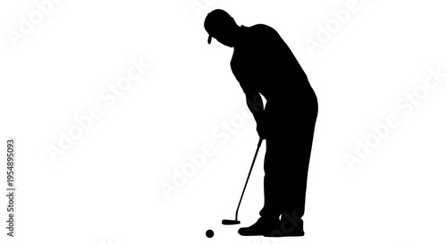Silhouette of a Golfer Putting on White Background