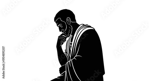 Silhouette of a Thoughtful Ancient Philosopher Thinking