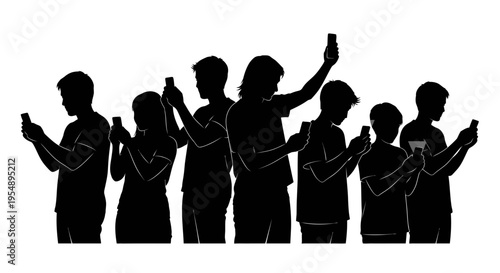 Group of People Using Smartphones Silhouette
