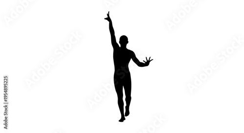 Silhouette of a Male Dancer Performing a Graceful Pose on White Background