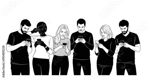 Group of Diverse People Using Smartphones Illustration