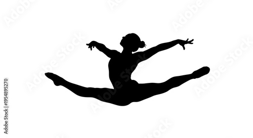 Silhouette of a Female Gymnast Performing a Split Leap