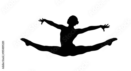 Black Silhouette of a Female Gymnast Performing a Split Leap