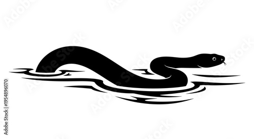 Black snake in water illustration.