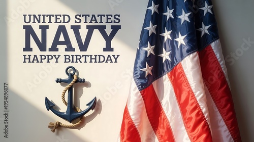 United States Navy happy birthday message with anchor and American flag