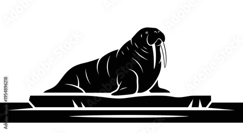 Black walrus on ice illustration.