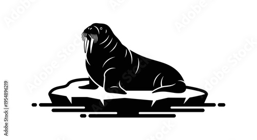 Black Walrus on Iceberg Illustration.