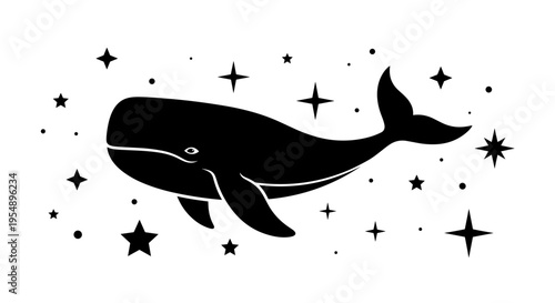 Black Whale Silhouette Starry Night.