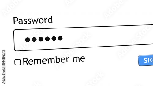 User types a password in a login form on a computer screen. The background is white, and the user prepares to submit the login details securely.