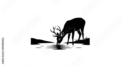 Deer drinking from water silhouette.