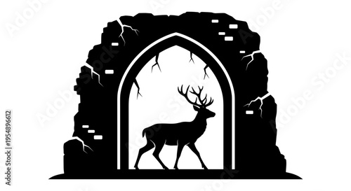 Deer silhouette through archway.