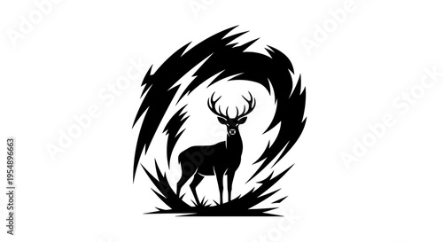 Deer Silhouette with Brush Strokes.
